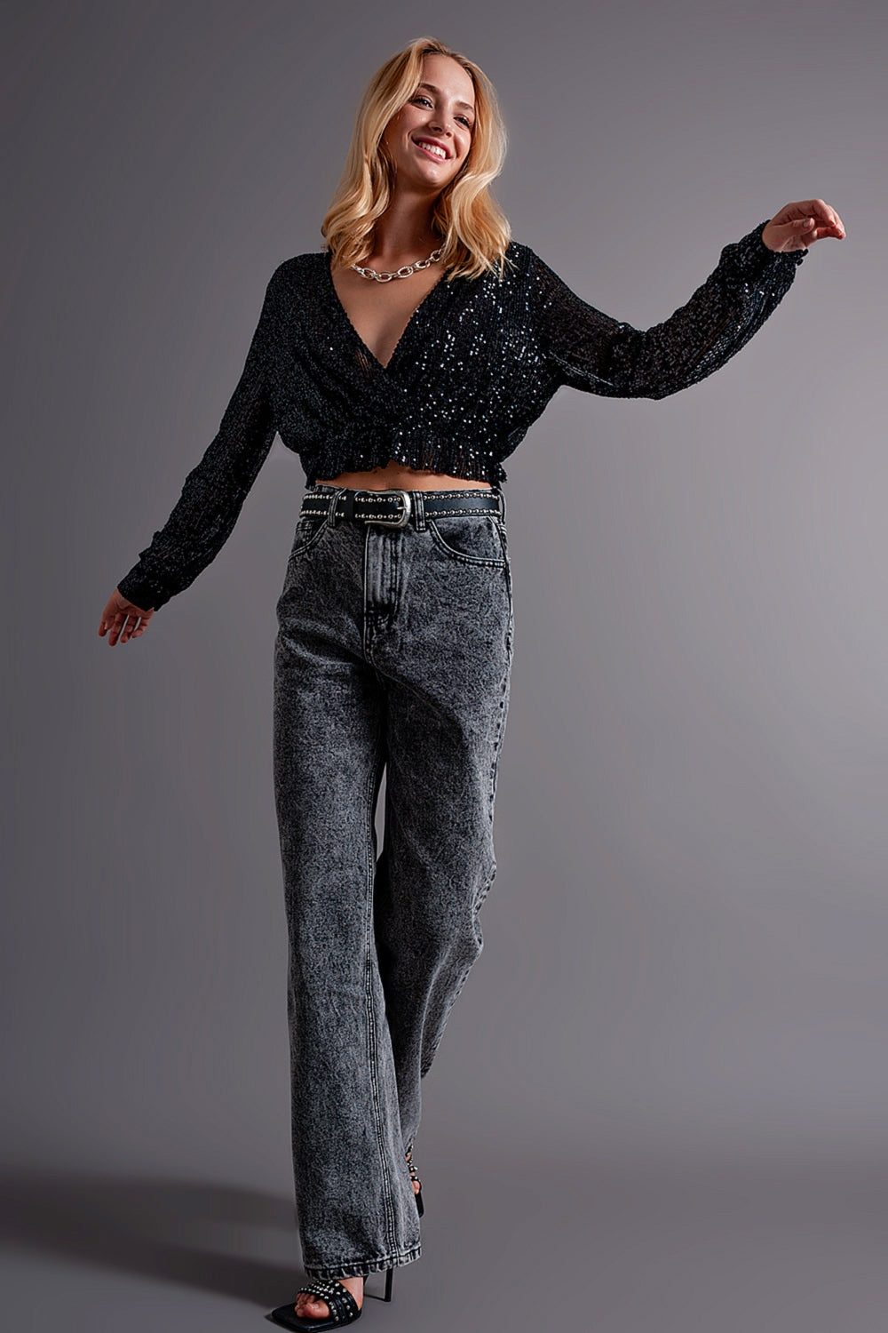 Jean mom de qualité supérieure à taille haute noir