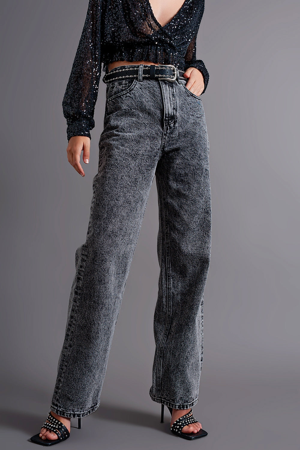 Jean mom de qualité supérieure à taille haute noir