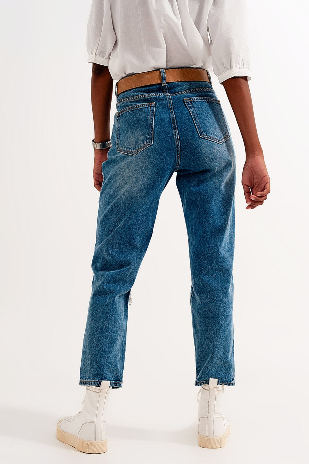 Jean mom délavé Bleu