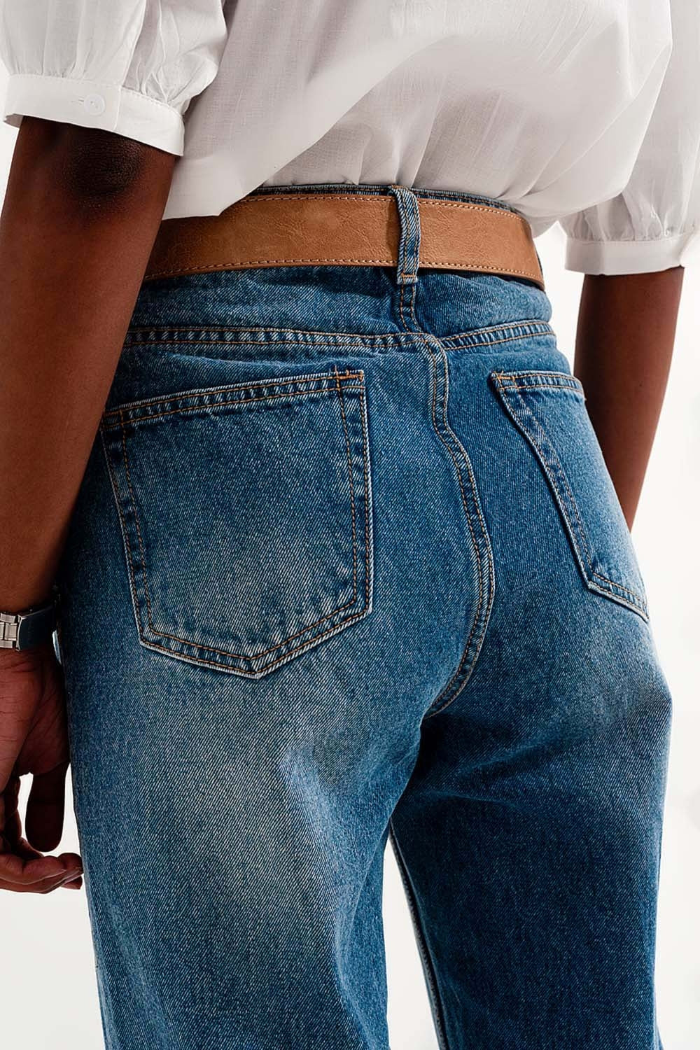 Jean mom délavé Bleu