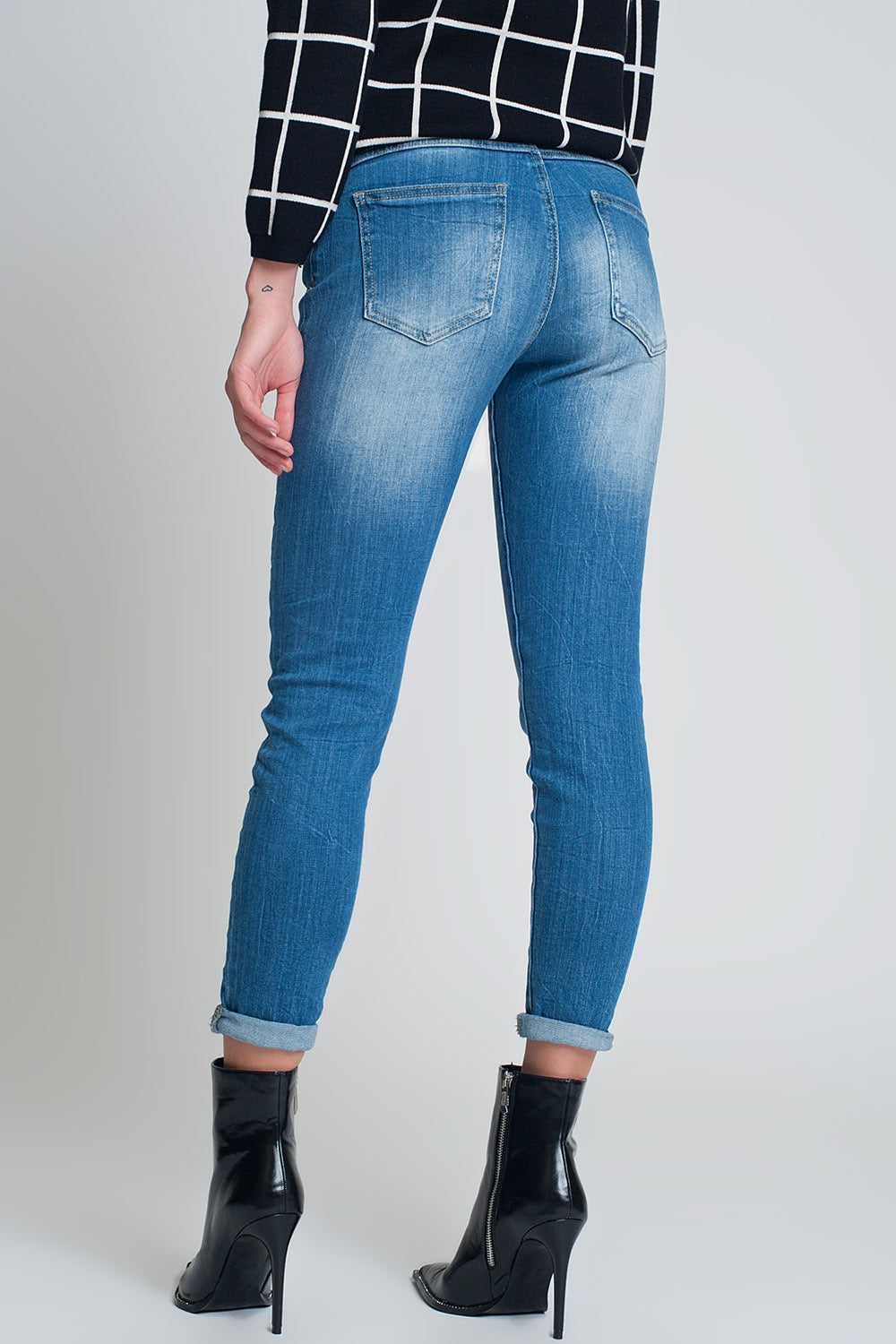 Jean mom slim taille haute Délavage clair