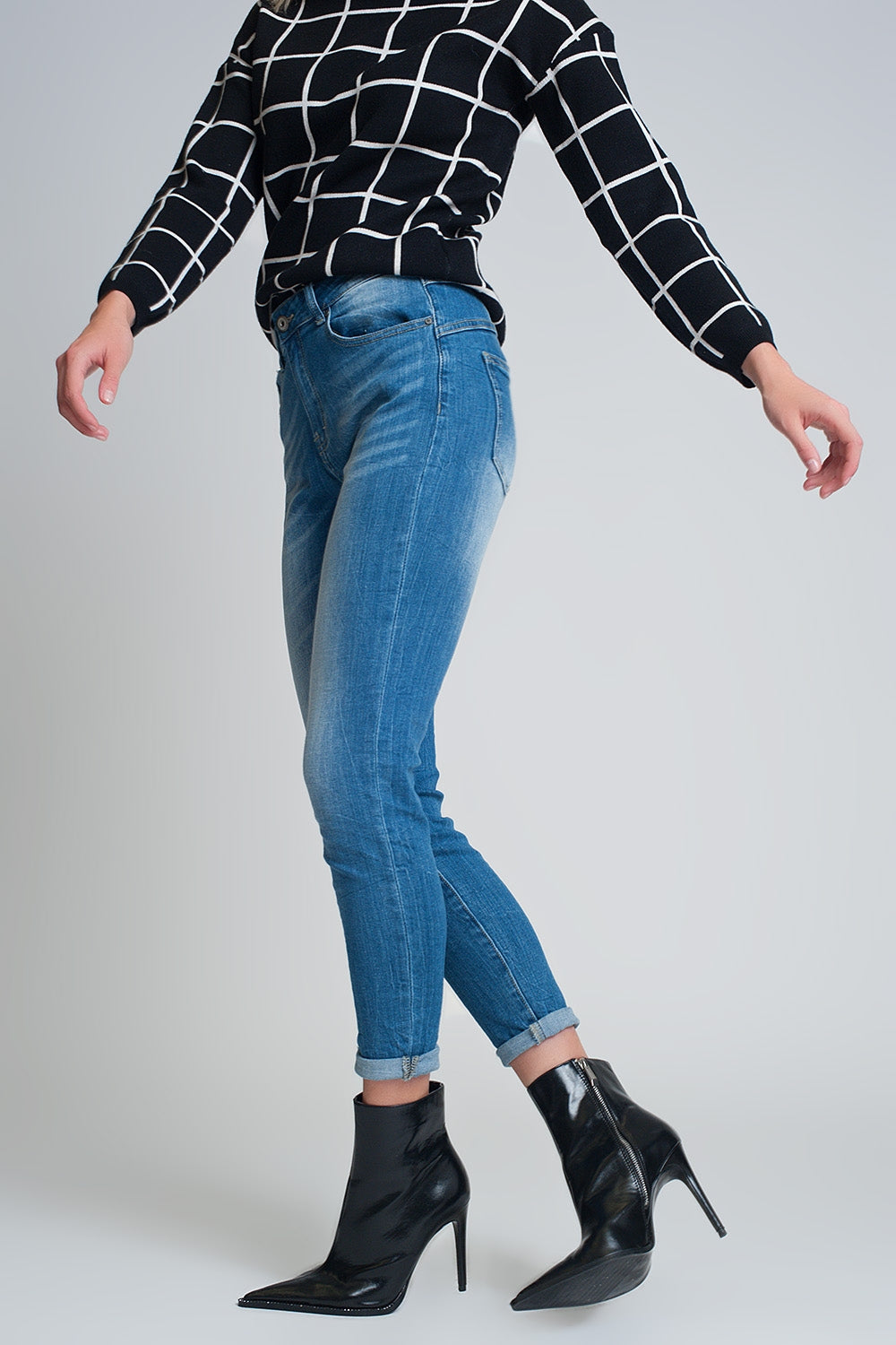 Jean mom slim taille haute Délavage clair