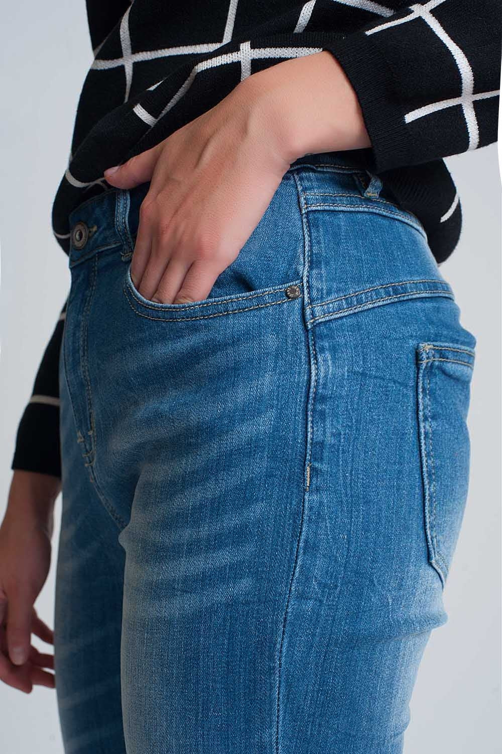 Jean mom slim taille haute Délavage clair