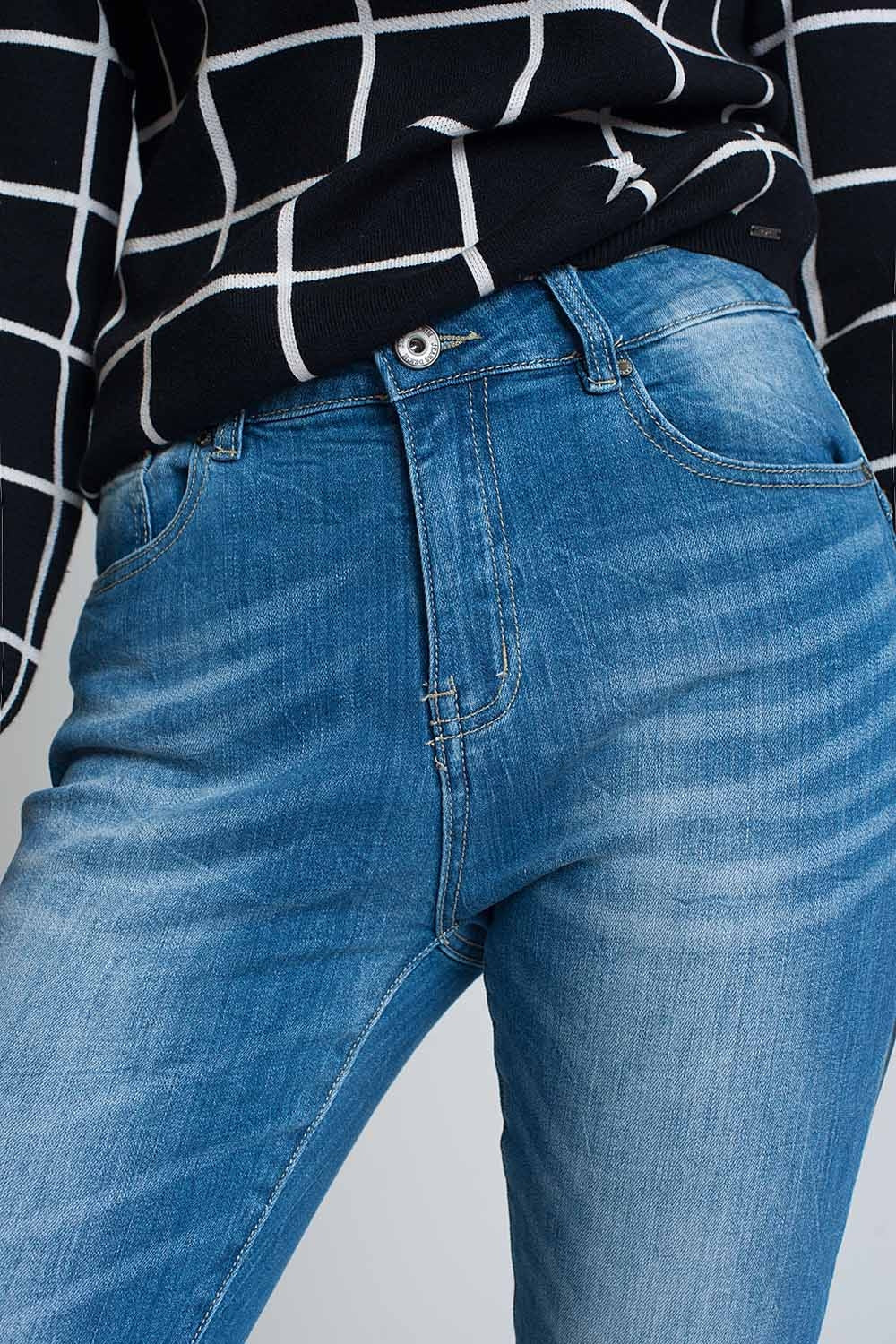 Jean mom slim taille haute Délavage clair