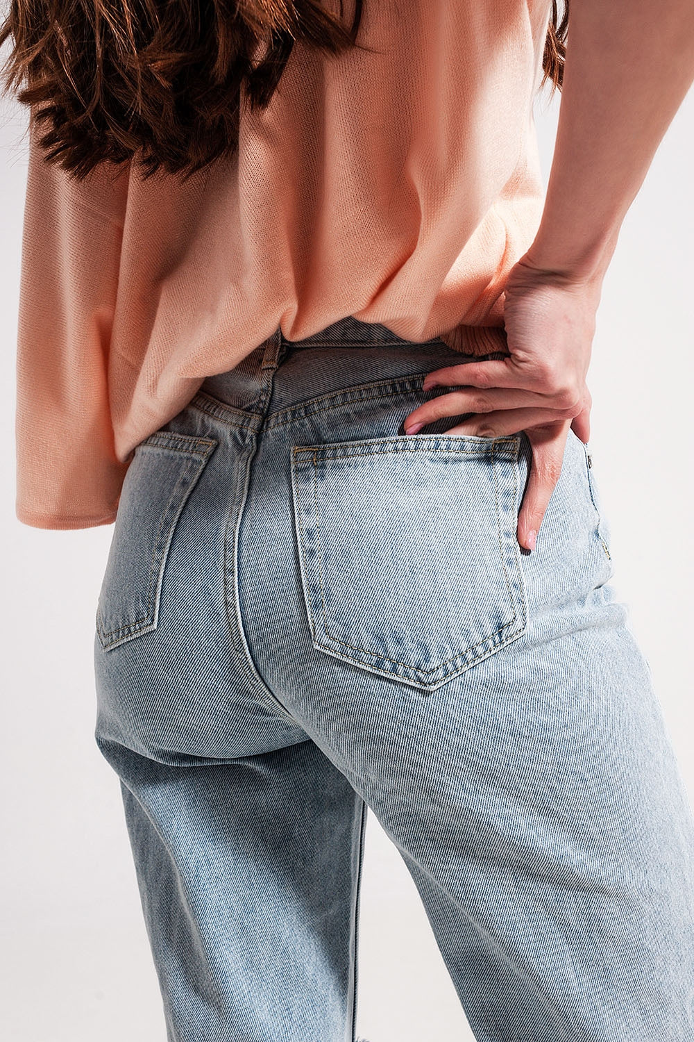Jean mom taille haute à déchirures Délavage clair