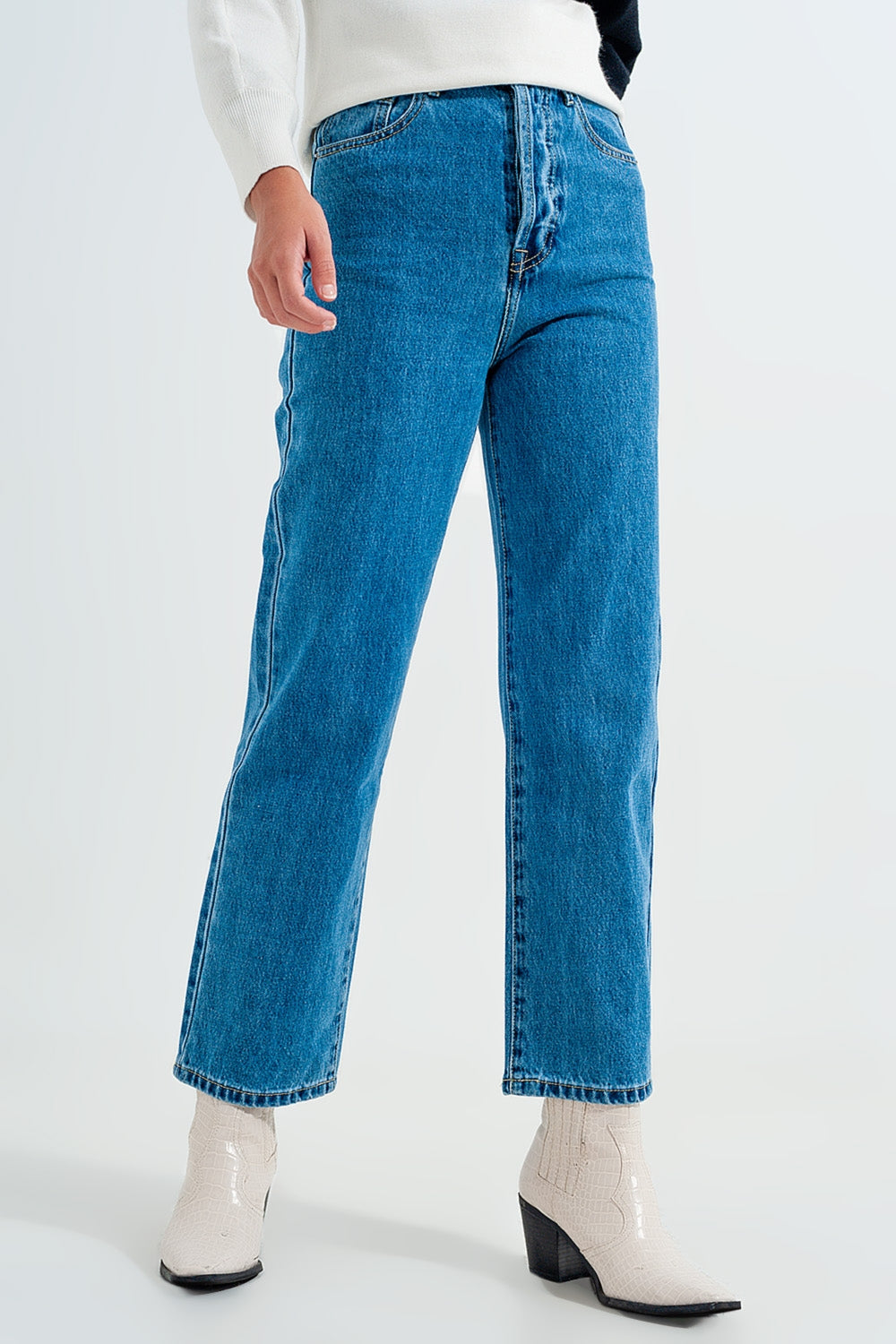 Jean mom taille haute Bleu