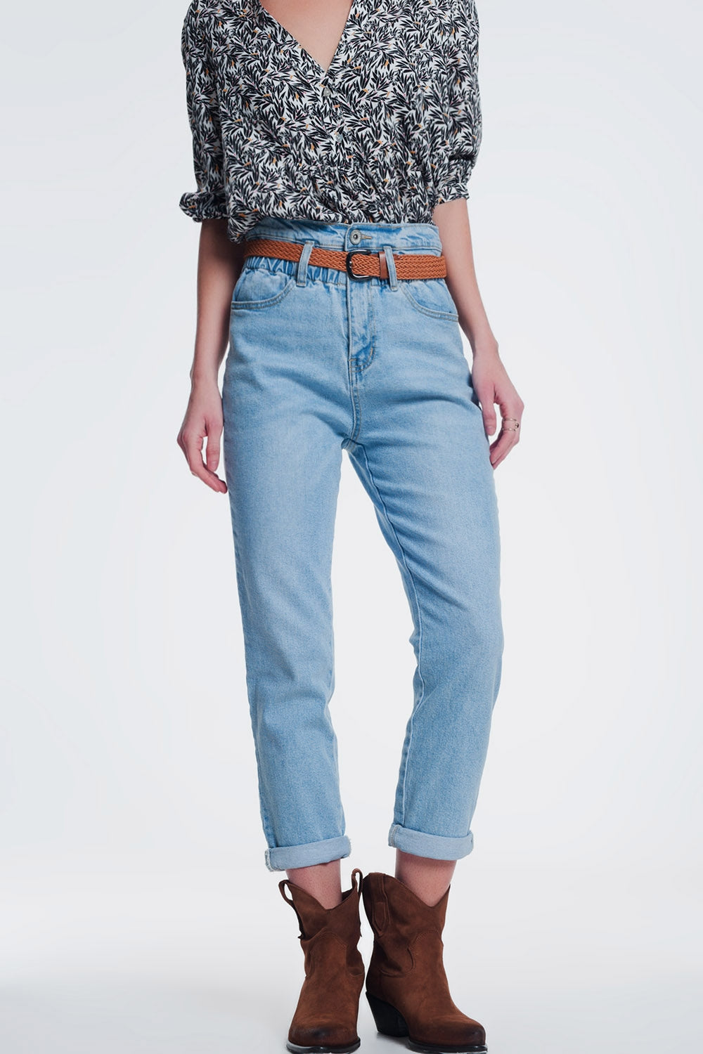 Q2 Jean mom taille haute delavage vintage moyen