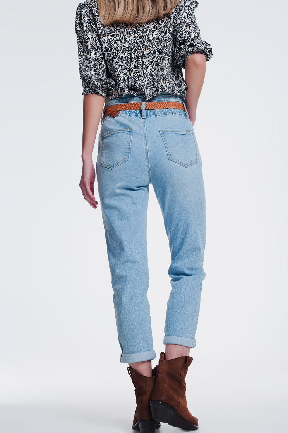 Jean mom taille haute delavage vintage moyen