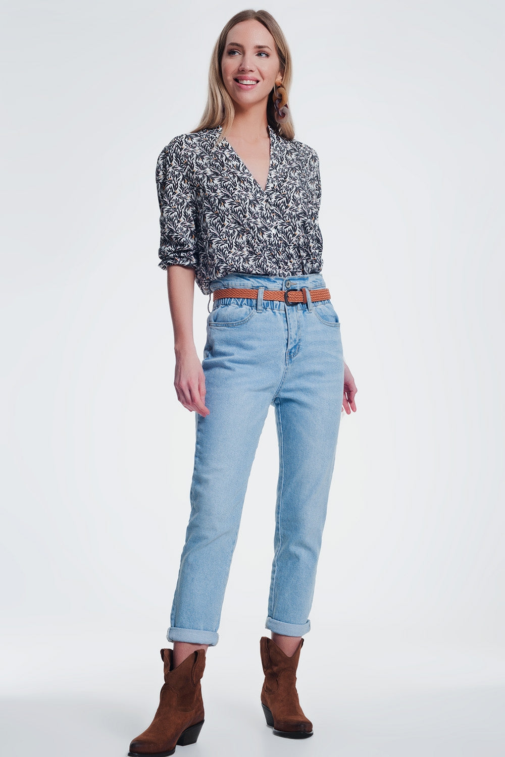 Jean mom taille haute delavage vintage moyen