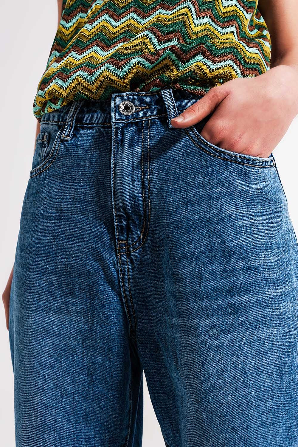 Jean mom taille haute en coton