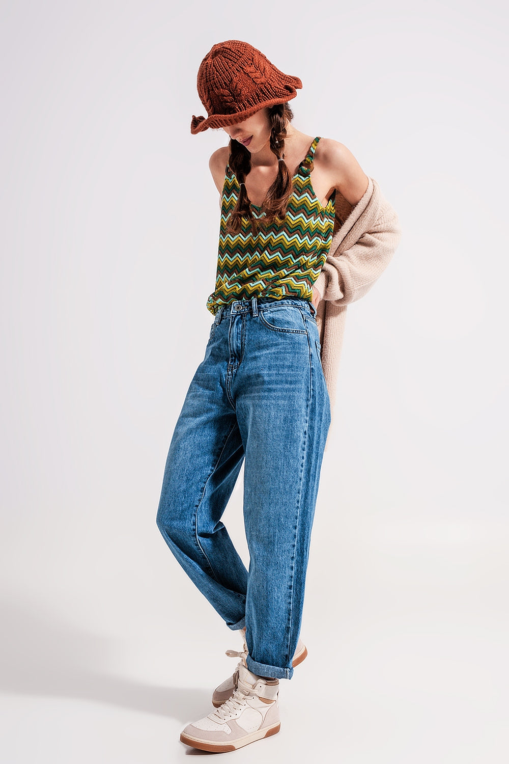 Jean mom taille haute en coton