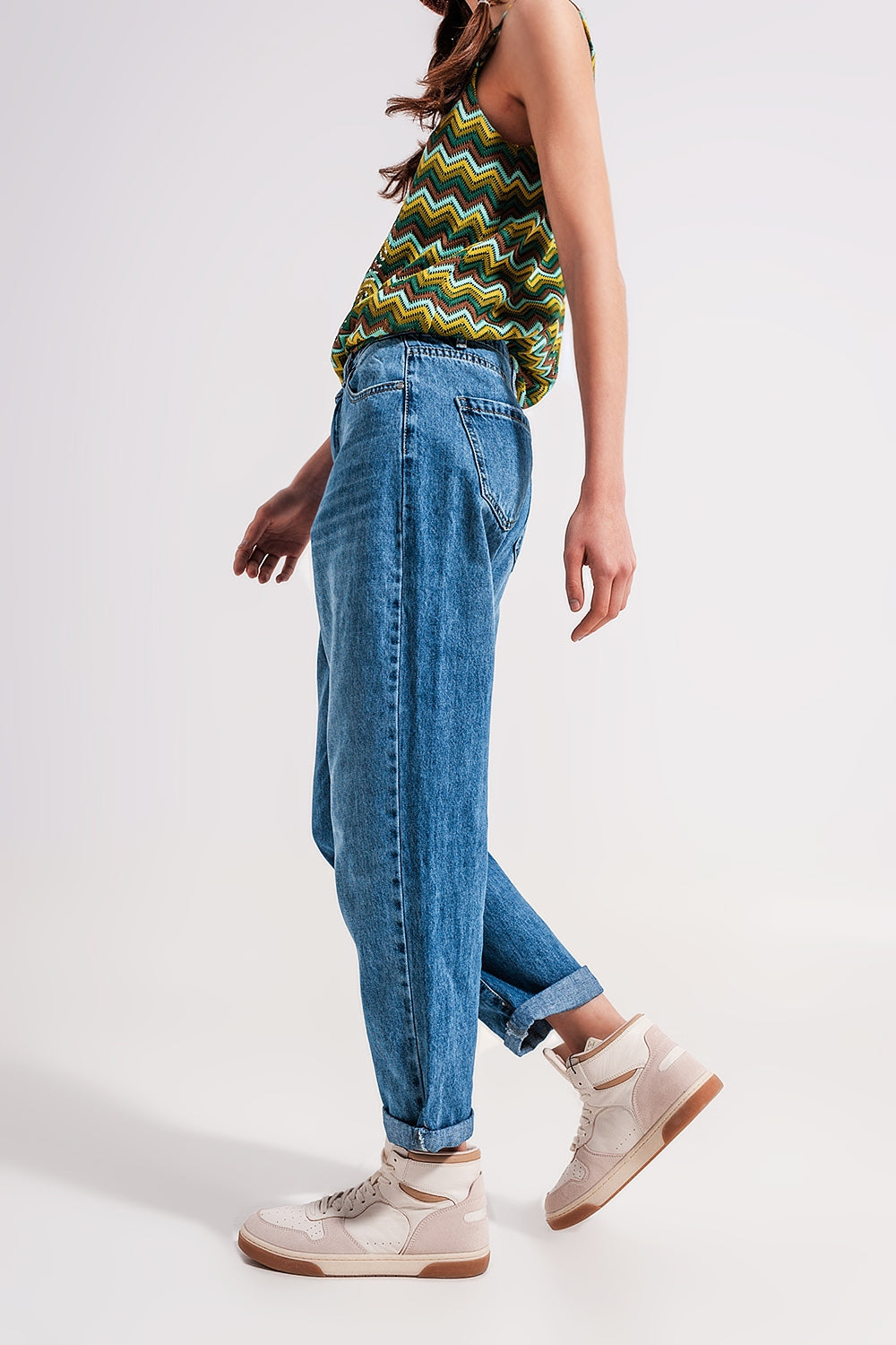 Jean mom taille haute en coton
