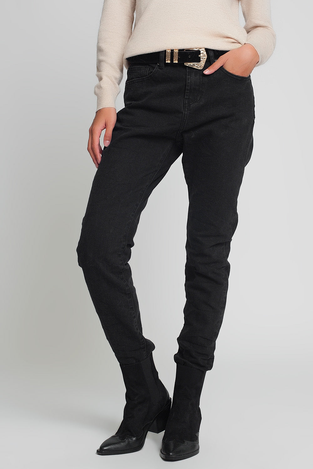 Jean mom taille haute Noir
