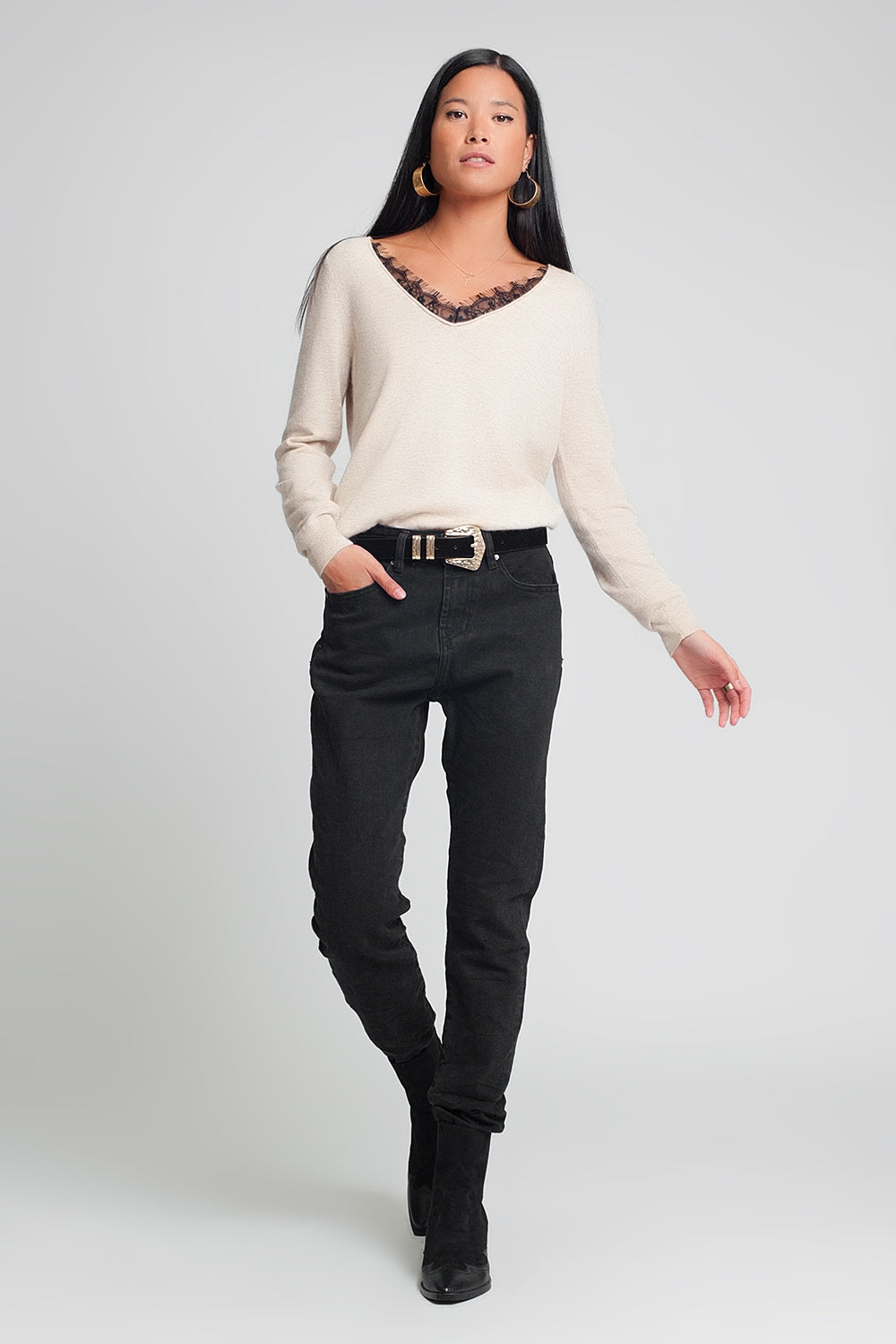 Jean mom taille haute Noir