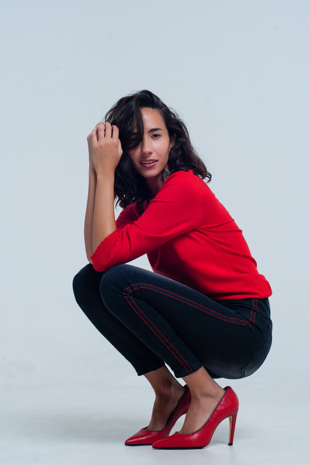 Jean noir skinny avec bandes sur les côtés