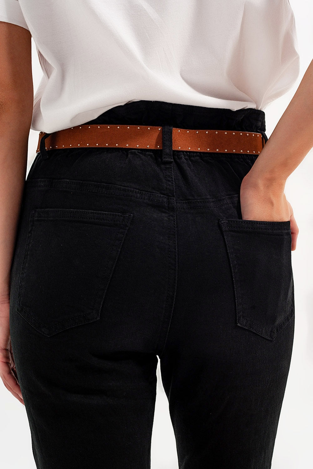 Jean noirs à élastique taille haute froncée