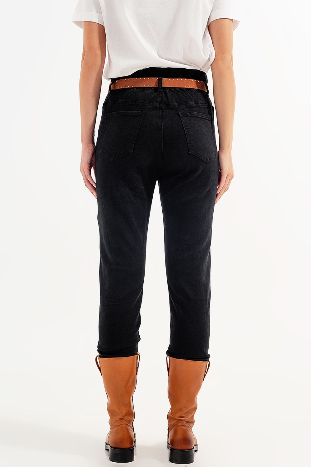Jean noirs à élastique taille haute froncée