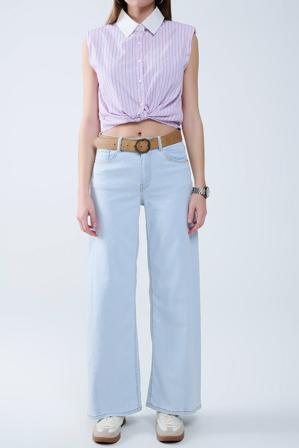 Q2 Jean oversize à jambe droite délavé clair