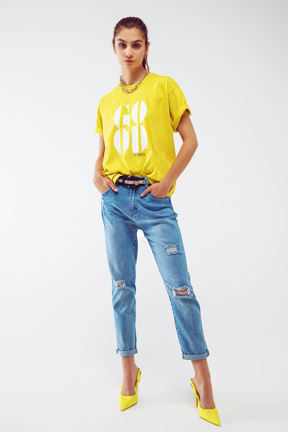 Jean Regular déchiré dans une teinte bleu clair
