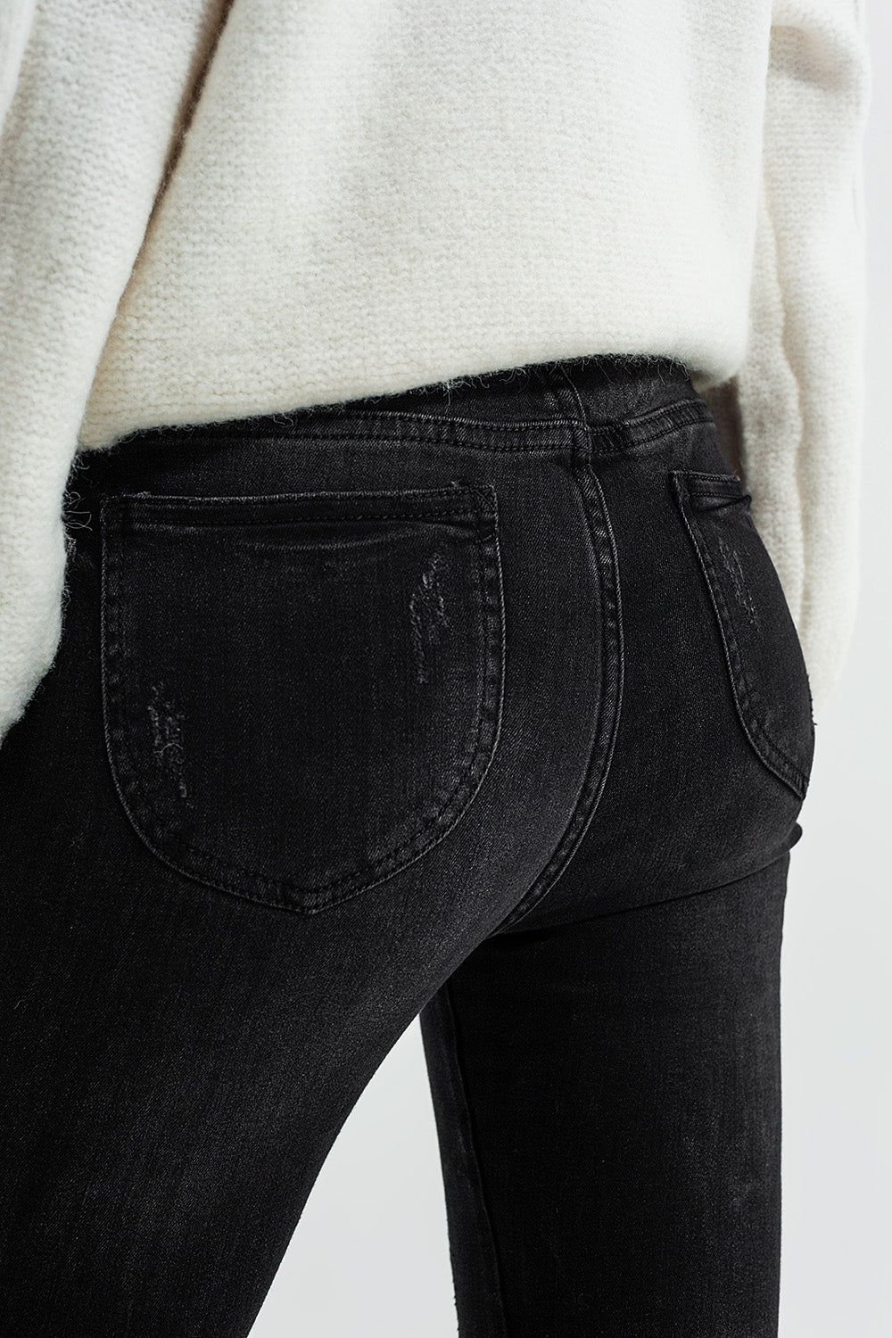 Jean skinny à cheville zippée noir délavé