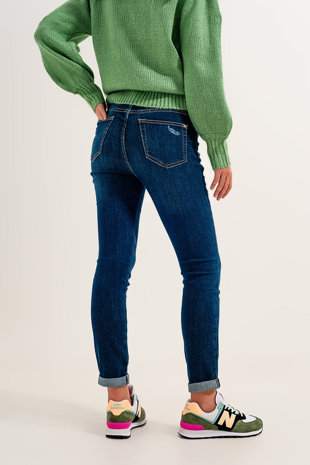 Jean Skinny à revers Bleu moyen