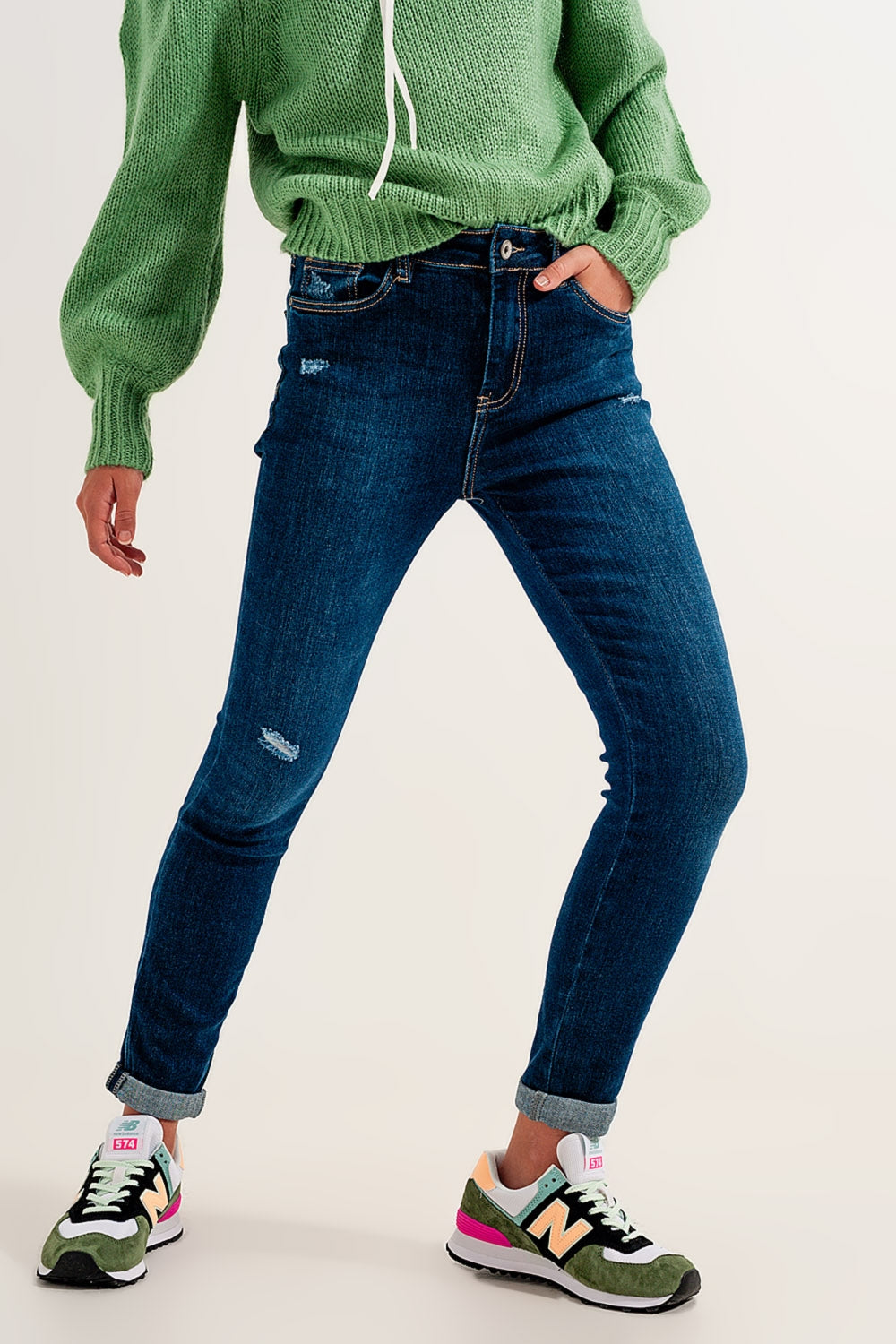 Jean Skinny à revers Bleu moyen