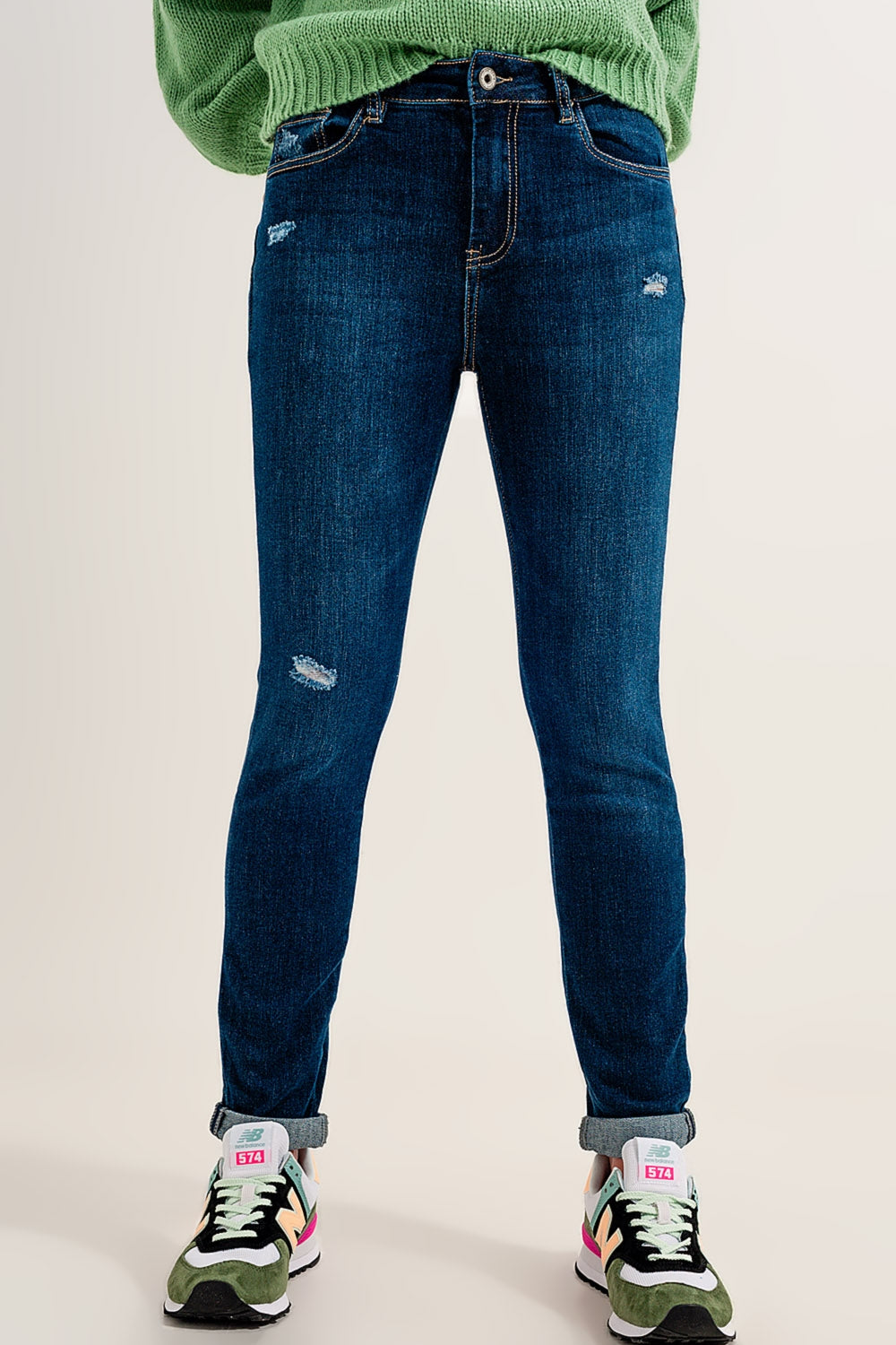 Jean Skinny à revers Bleu moyen