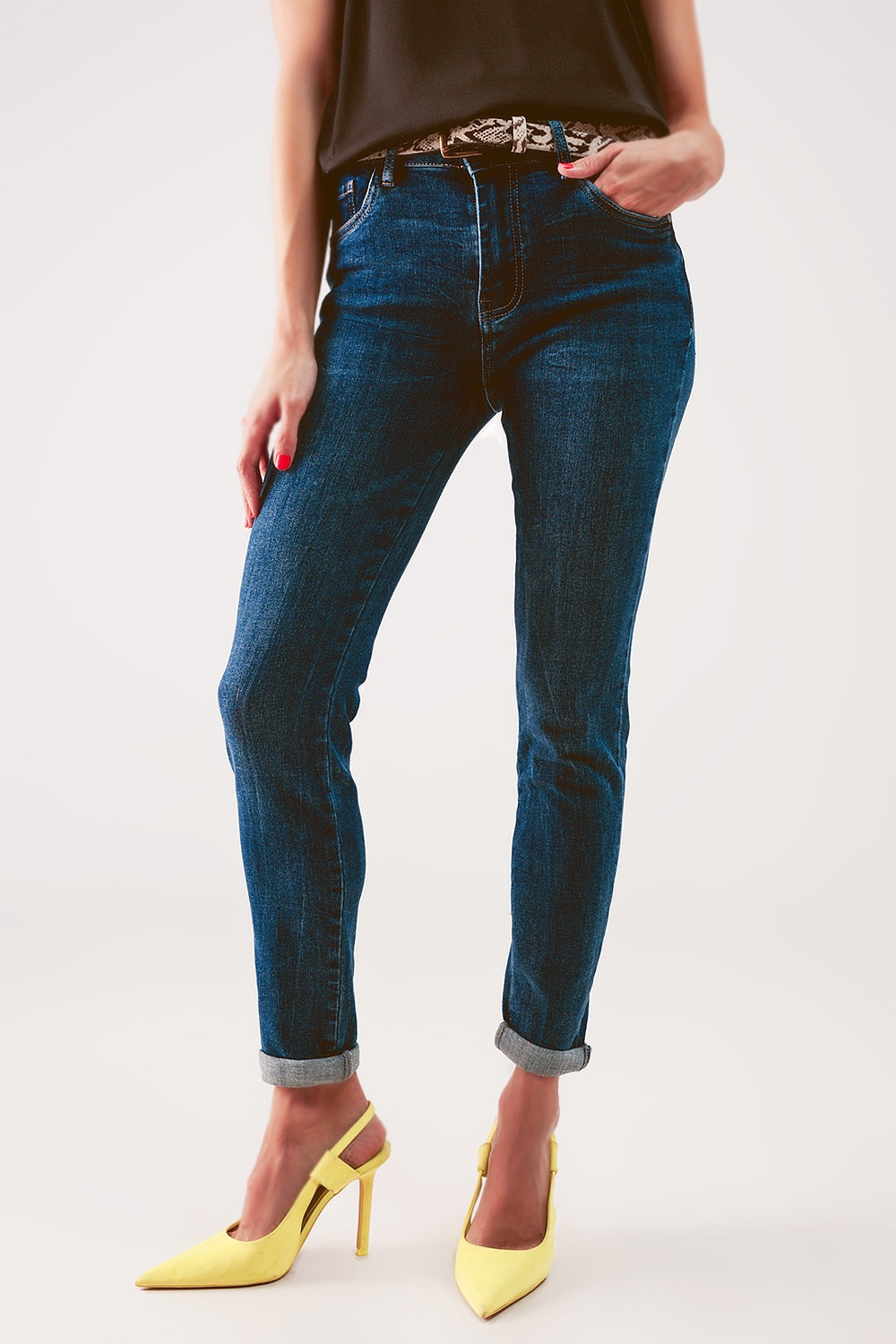 Jean skinny à taille haute Bleu moyen délavé