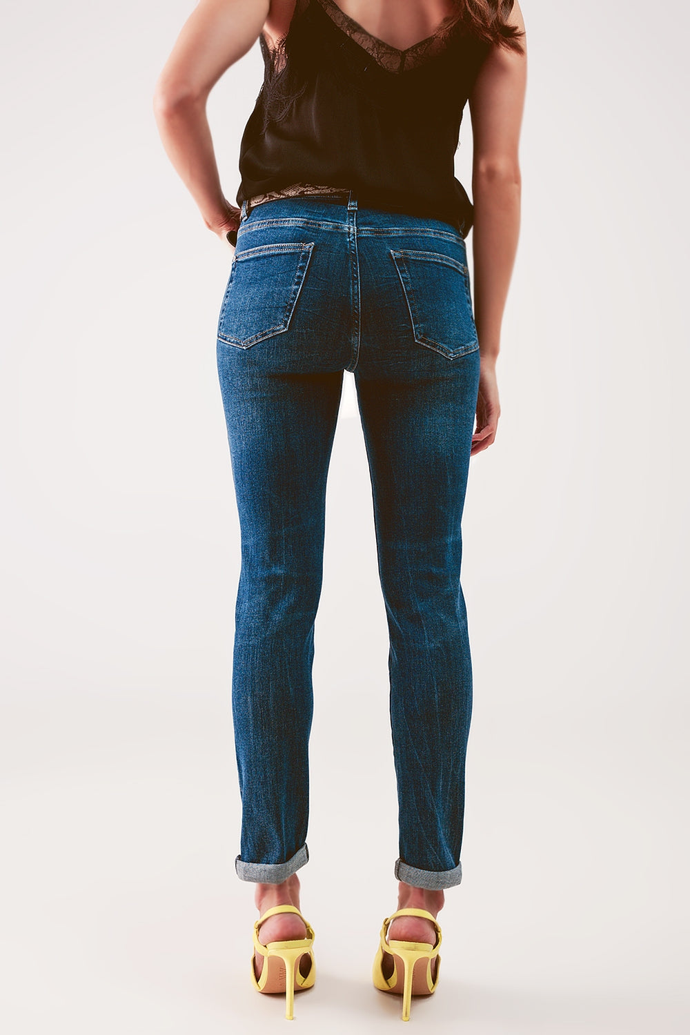 Jean skinny à taille haute Bleu moyen délavé