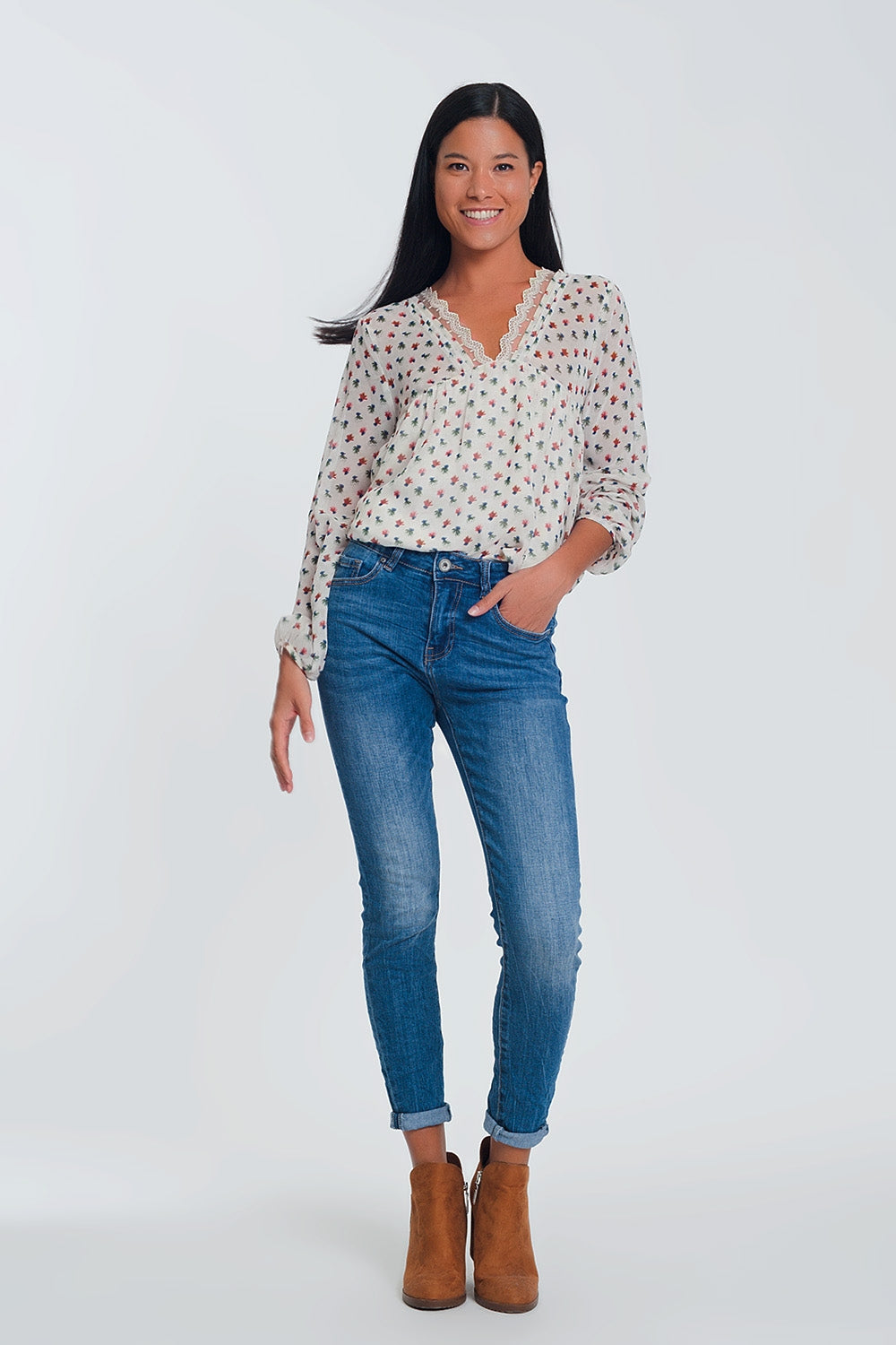 Jean skinny à taille mi-haute - Bleu clair