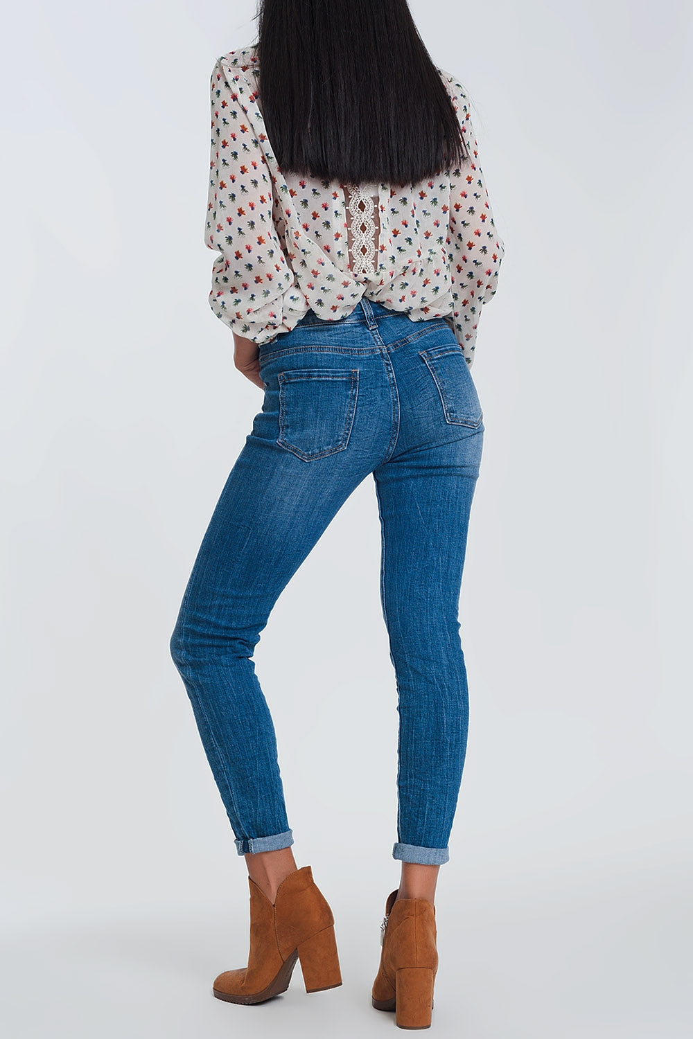 Jean skinny à taille mi-haute - Bleu clair