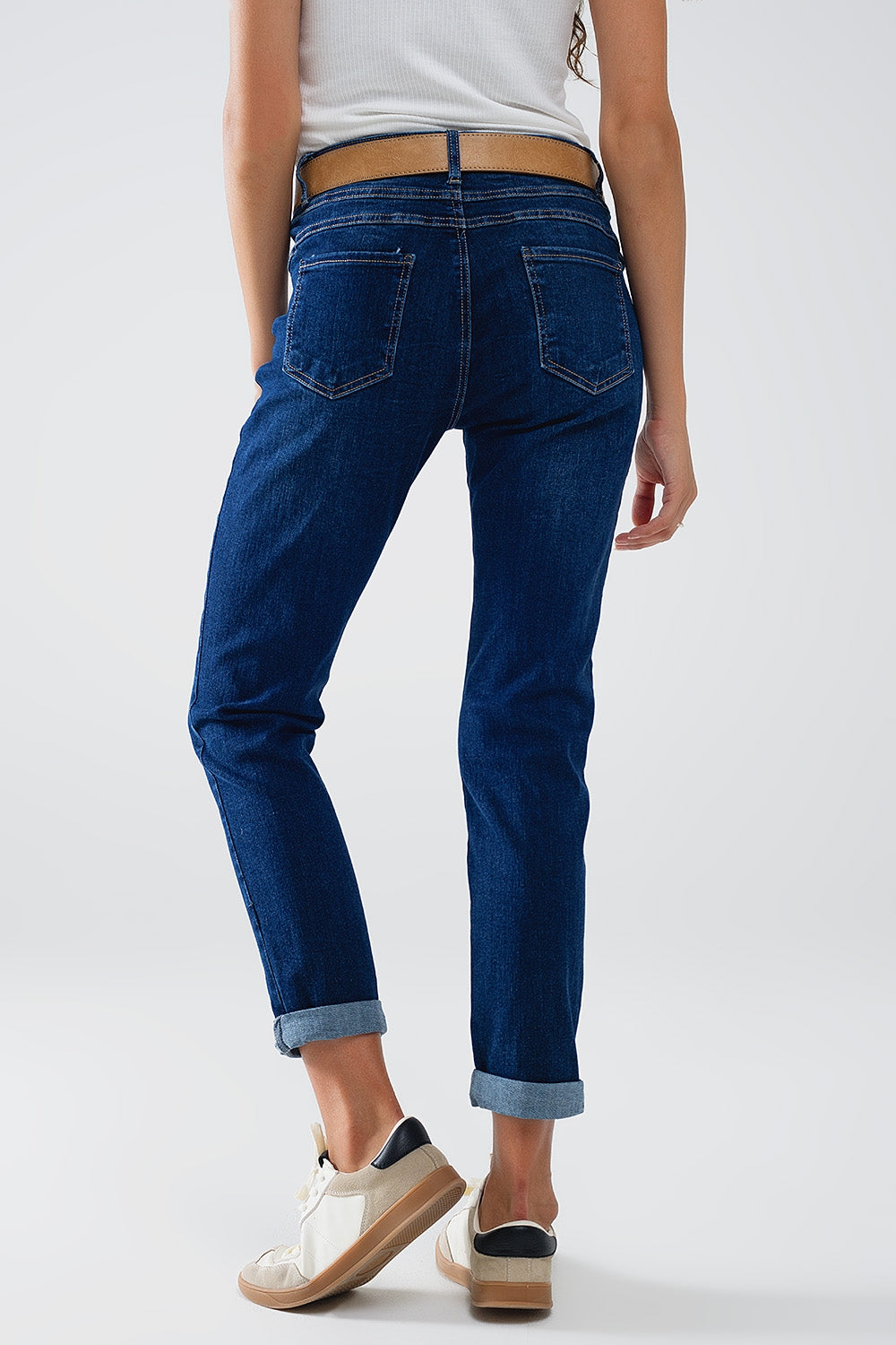 Jean skinny à taille moyenne délavé foncé