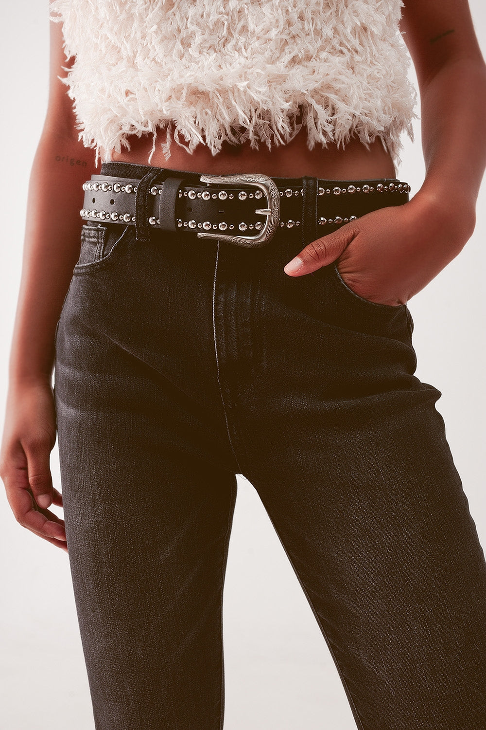 Jean skinny à taille très haute Noir délavé