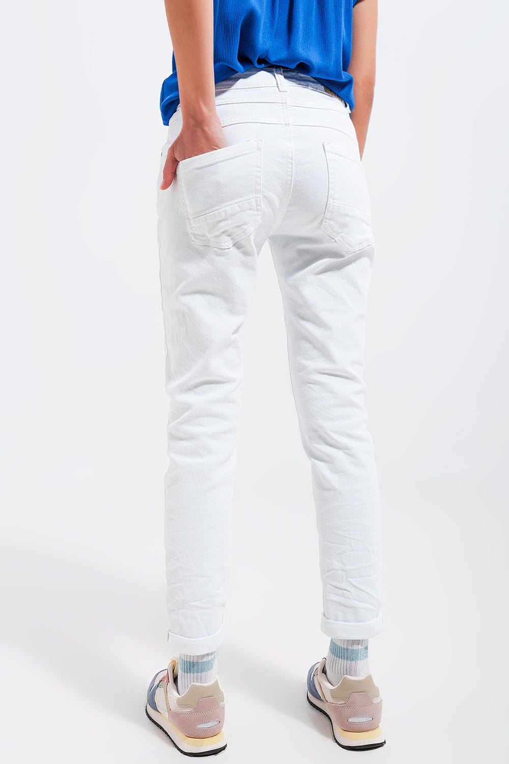 Jean skinny avec boutons visibles blanc