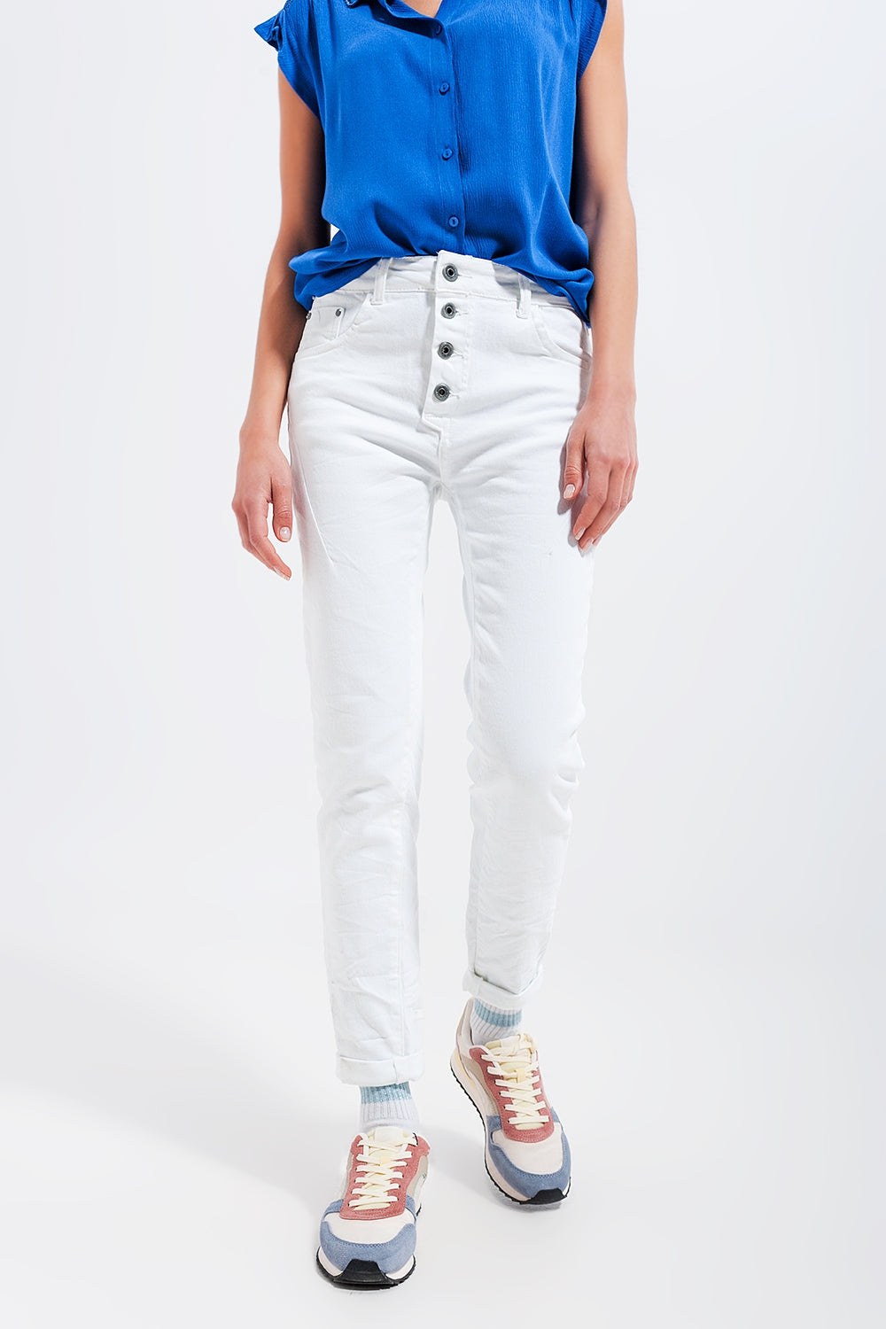 Jean skinny avec boutons visibles blanc