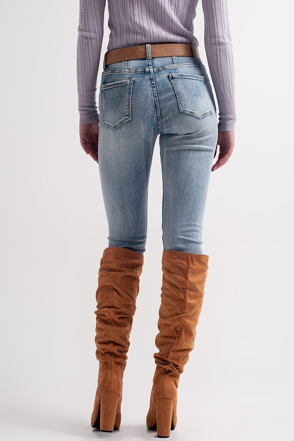 Jean skinny avec boutons visibles Bleu moyen