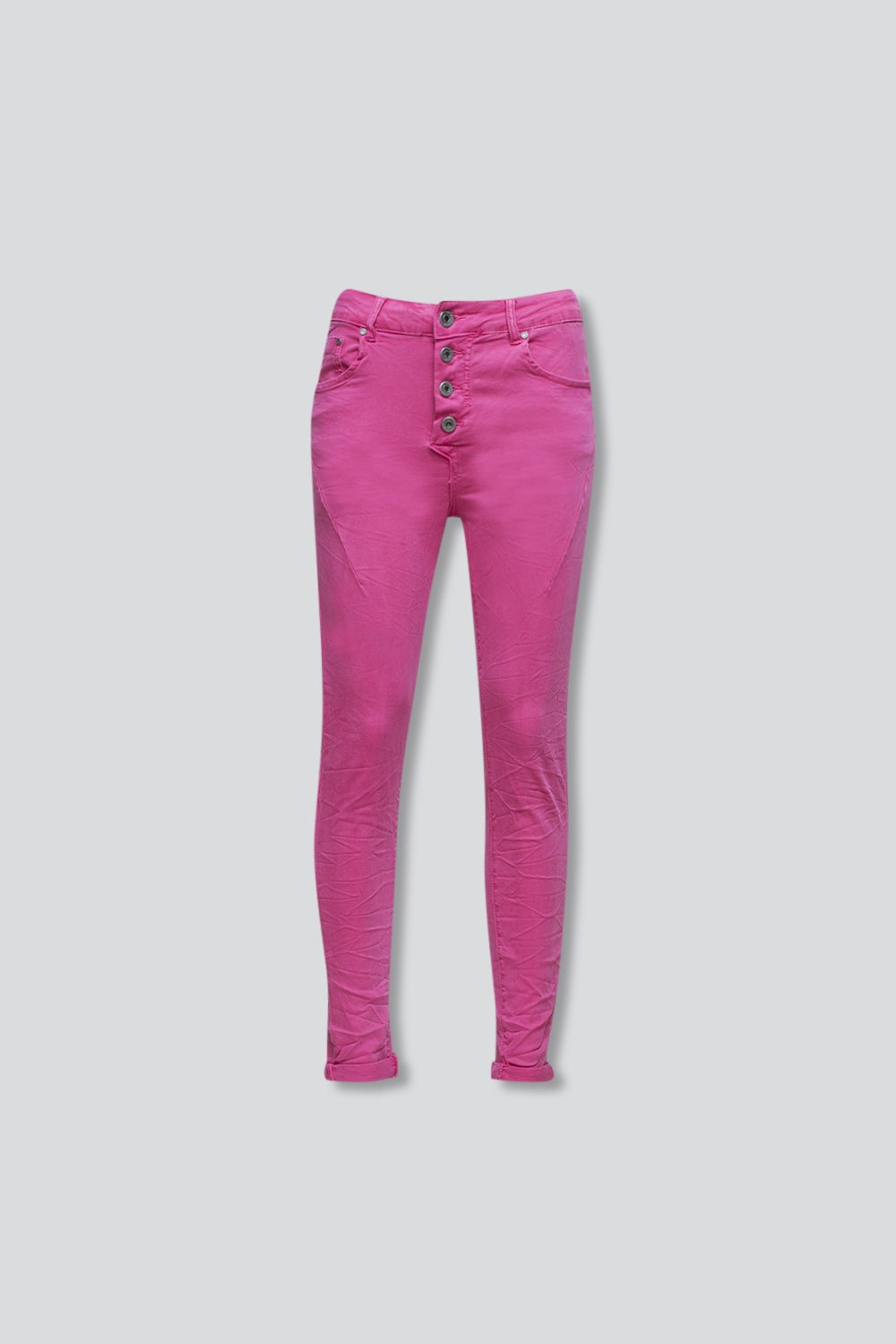 Jean skinny avec boutons visibles fuchsia