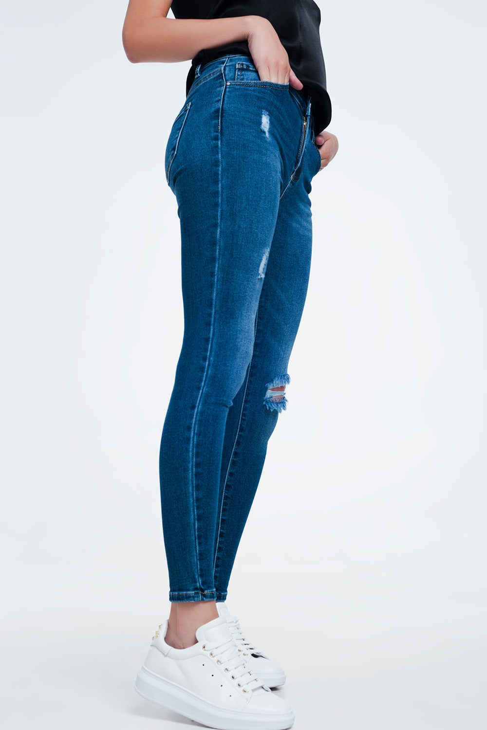 Jean skinny avec déchirures Bleu moyen