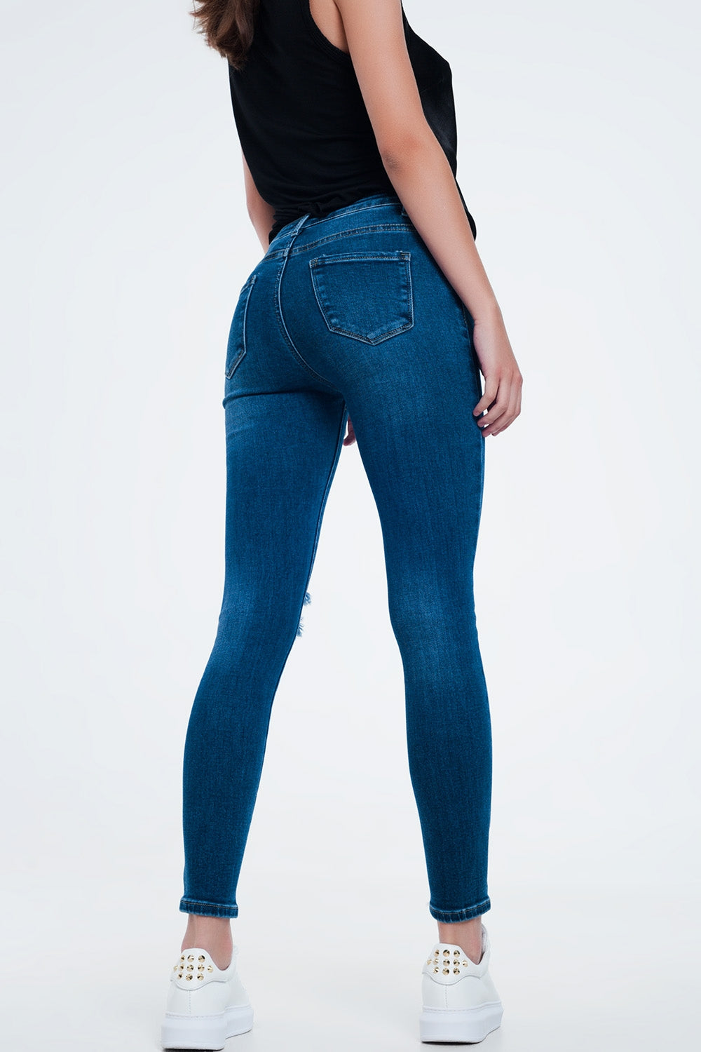 Jean skinny avec déchirures Bleu moyen