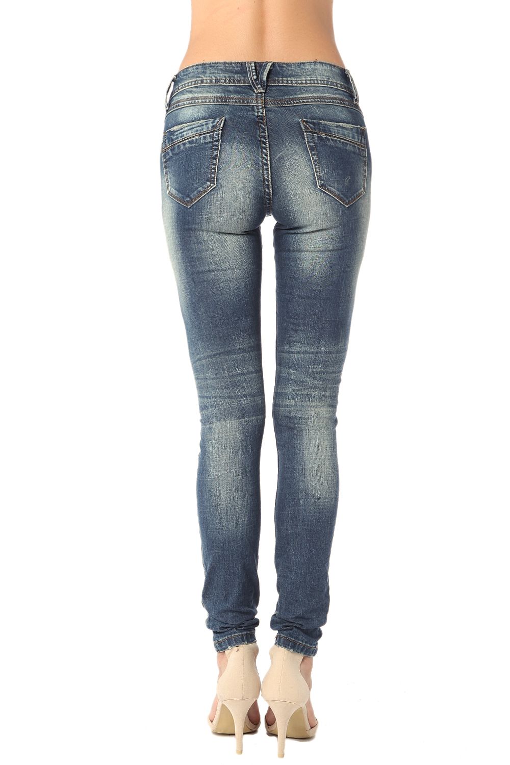 Jean skinny avec déchirures et effet usé