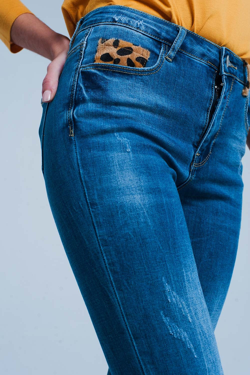 Jean skinny avec détail de léopard