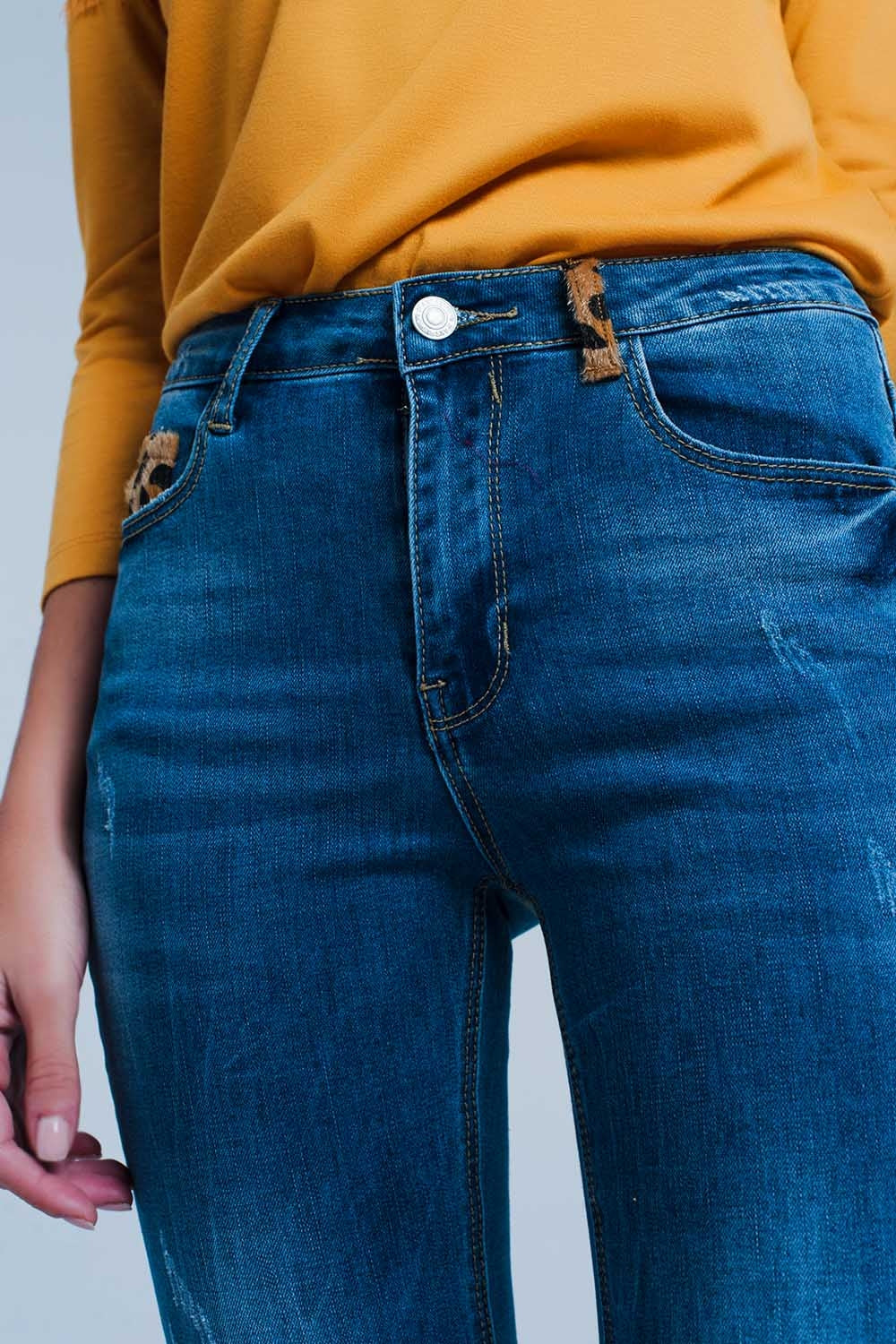 Jean skinny avec détail de léopard