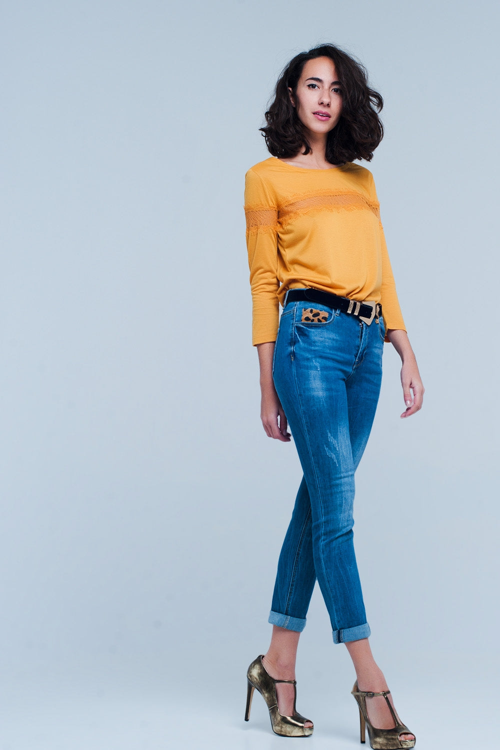 Jean skinny avec détail de léopard