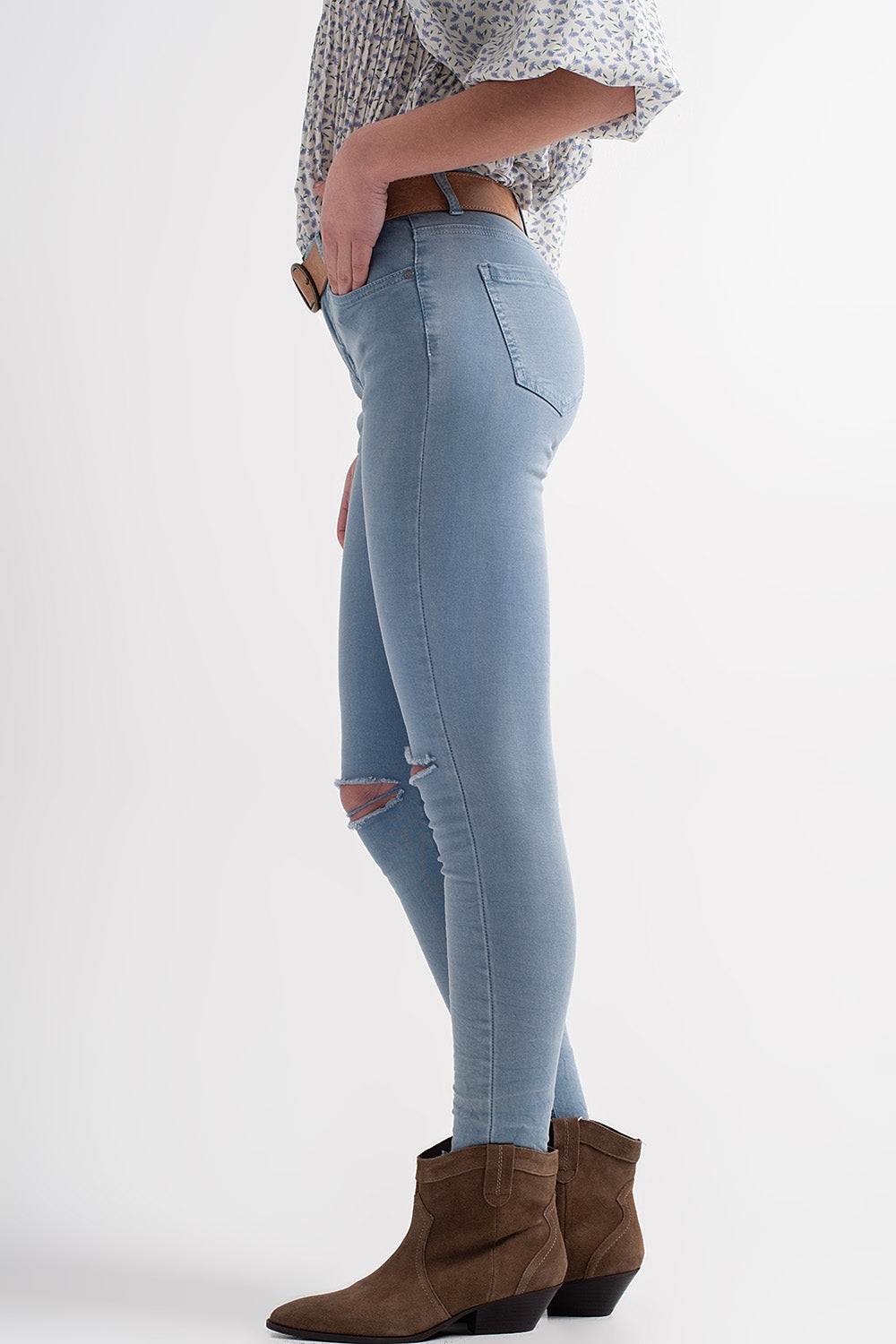 Jean skinny avec genoux déchirés Bleu