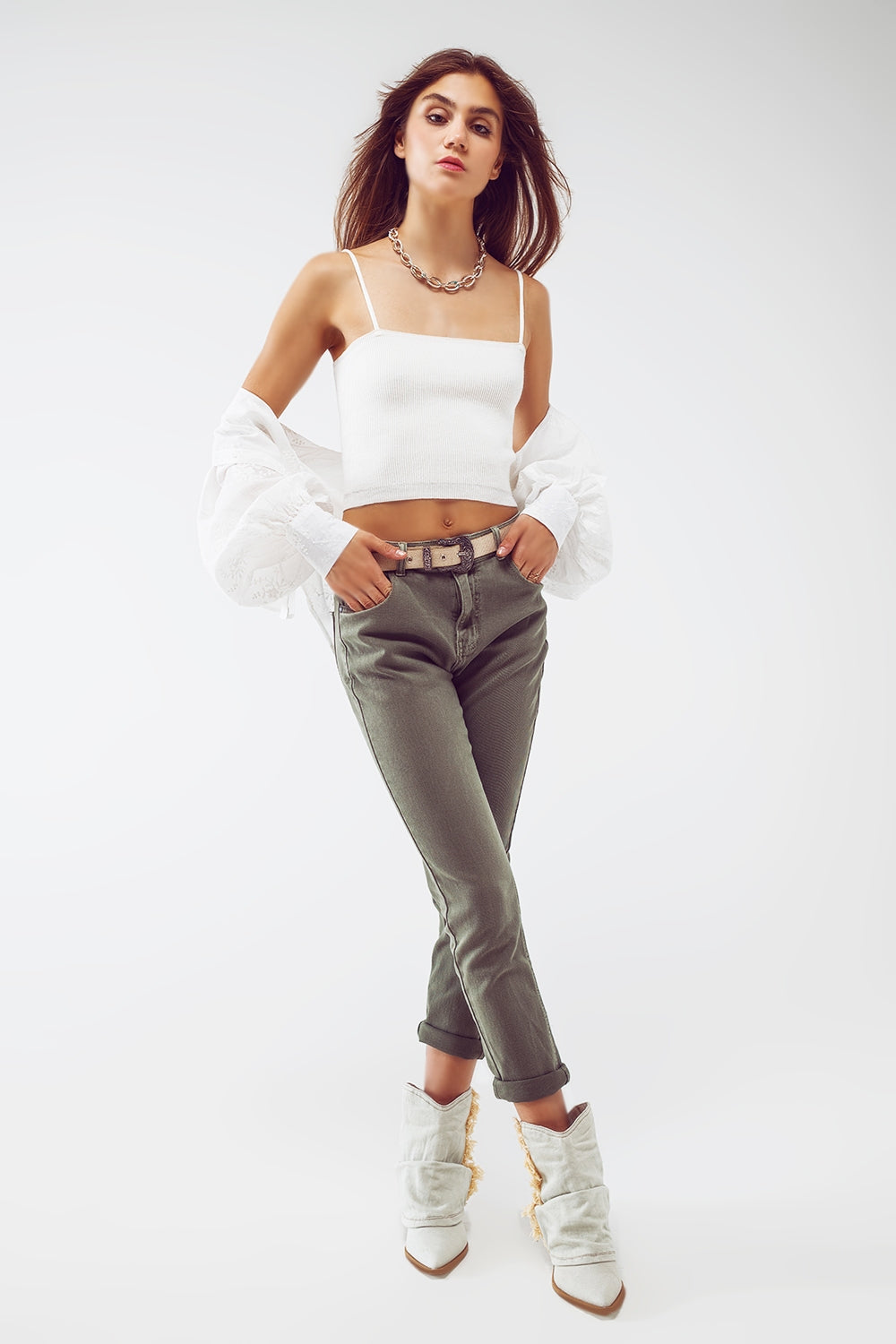 Jean skinny basique en vert armée