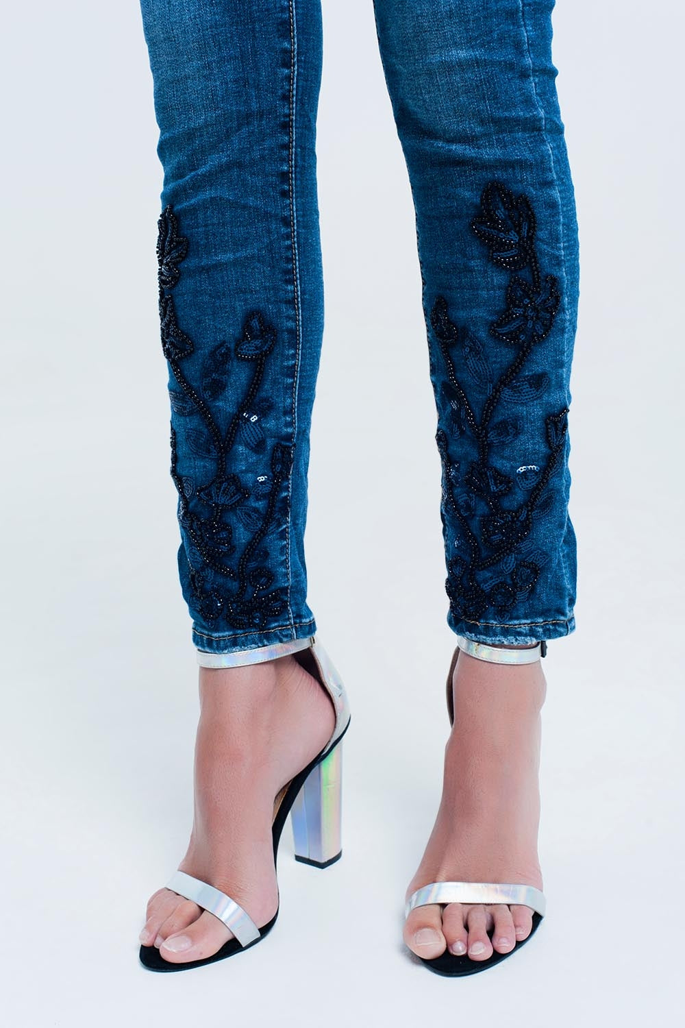 Jean Skinny bleu avec strass