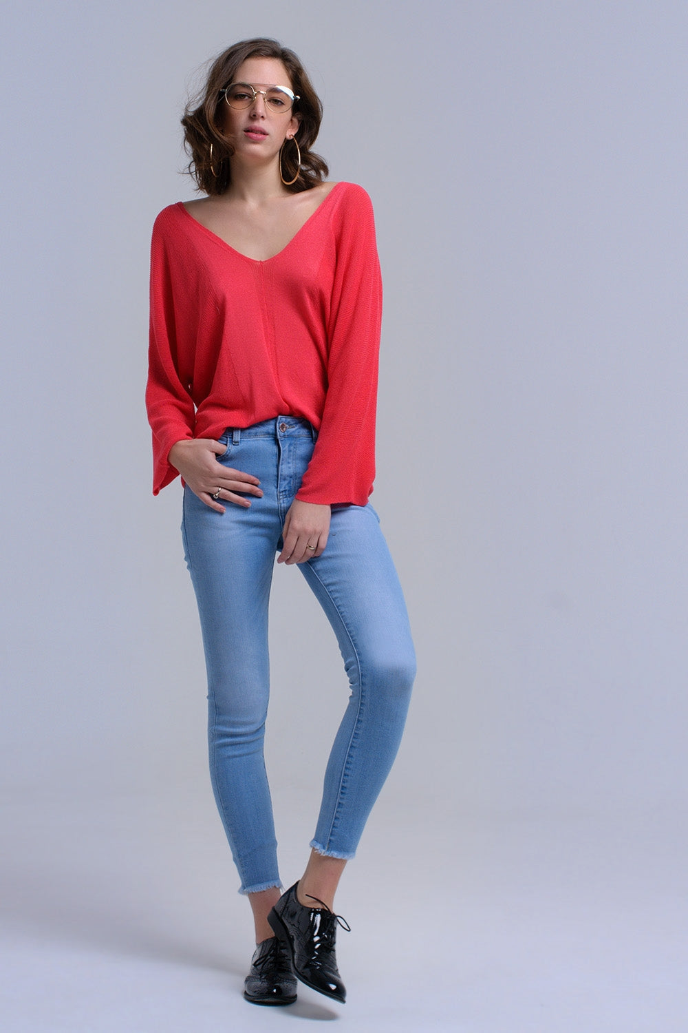 Jean skinny bleu clair avec franges