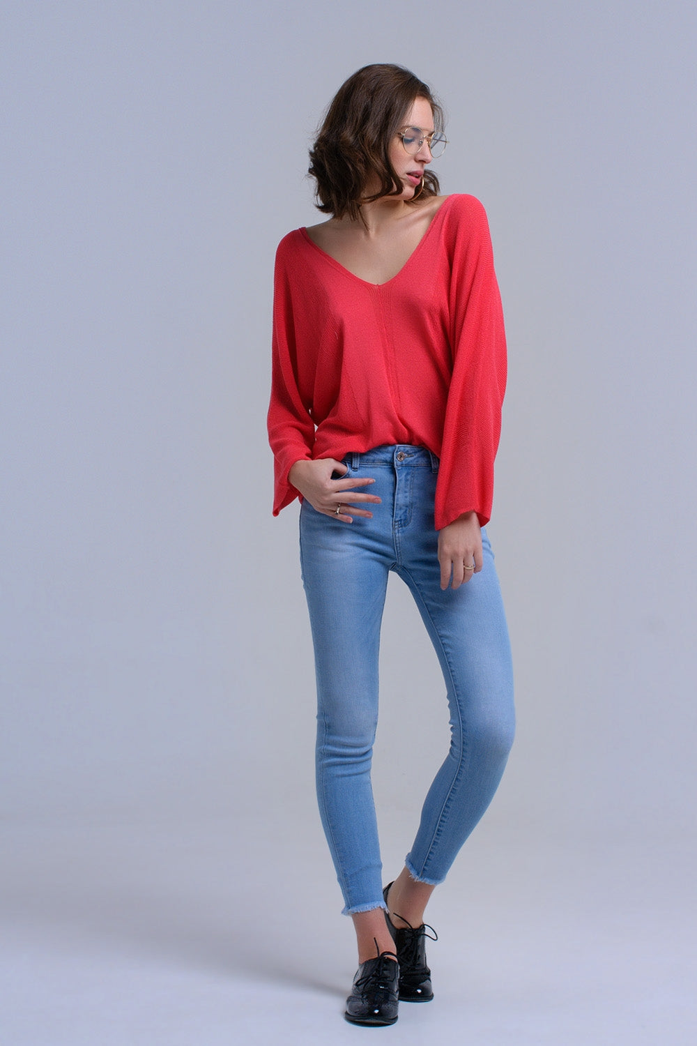 Jean skinny bleu clair avec franges