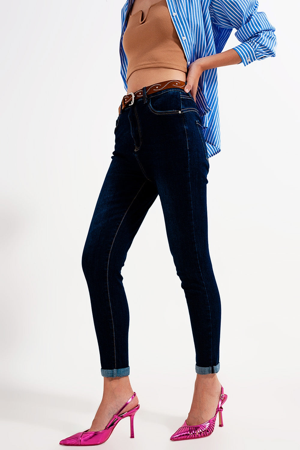Jean skinny Bleu foncé délavé