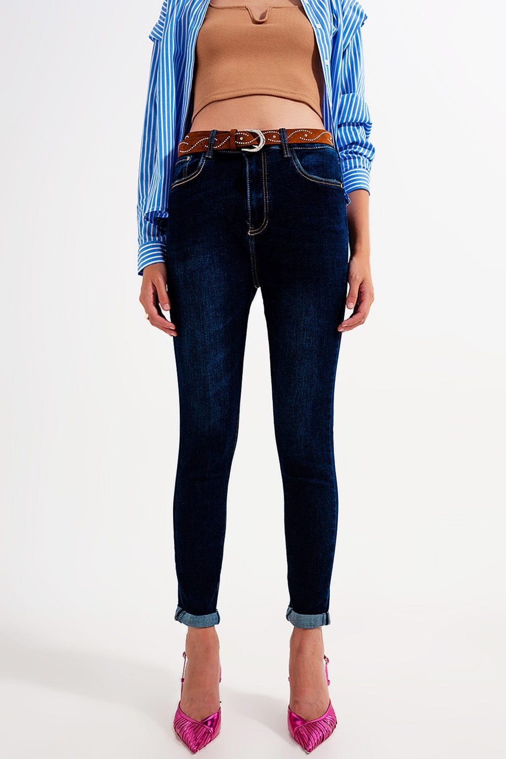 Jean skinny Bleu foncé délavé